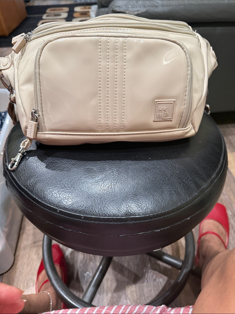 Cream Nylon Men's Belt Bag with Multiple Zip Pockets - Picture 2 of 9